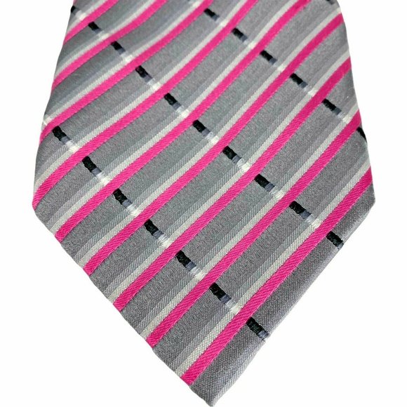 Alfani Pink Gray Black Diagonal Striped Silk‎ Tie - Picture 2 of 6